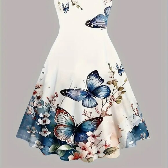 Women's Plus Size Butterfly Print Flattering Holiday Vacation Summer Dress 22W - Picture 2 of 12